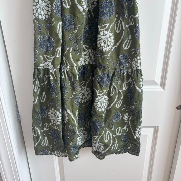 ZARA Green Floral Print Smocked Midi Dress 100% Cotton Tie Straps Size XS - Picture 11 of 14